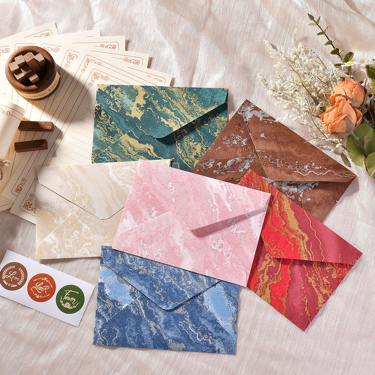 Vintage Gilded Embossed Specialty Paper Stationery Set, Chinese Style Letter Envelopes & Writing Papers, Wax Seal Envelopes, Invitation Cards & Postcards for Love Letters